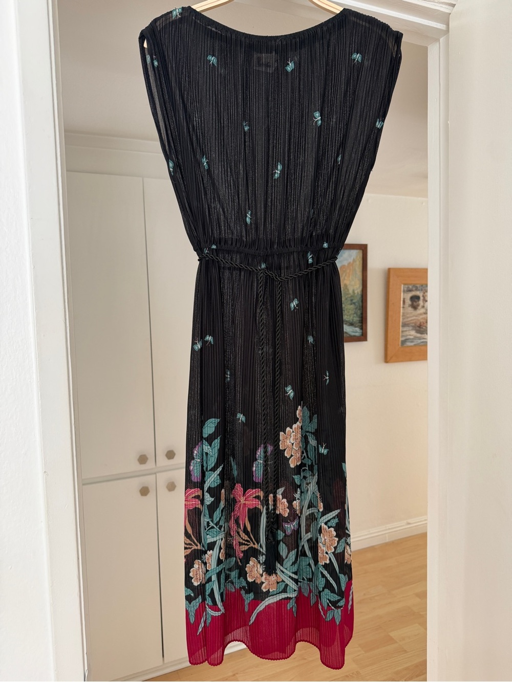 Vintage Jody California Black Floral Dress with Teal & Pink Accents